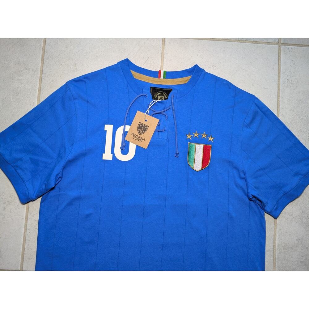 Football Town Men's XL Italy #10 Short Sleeve Shirt Blue Cotton Soccer - Picture 3 of 6